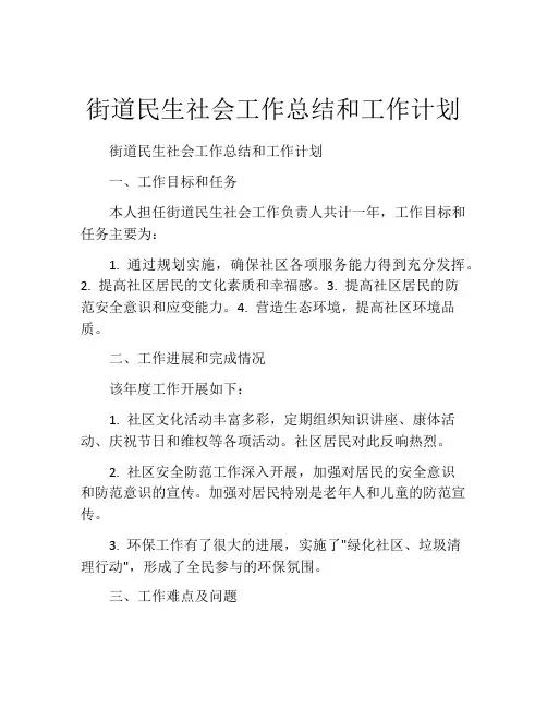 街道民生社会工作总结和工作计划