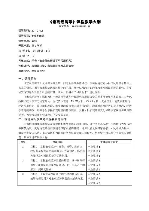 《宏观经济学》课程教学大纲