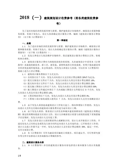建筑规划设计收费参考标准