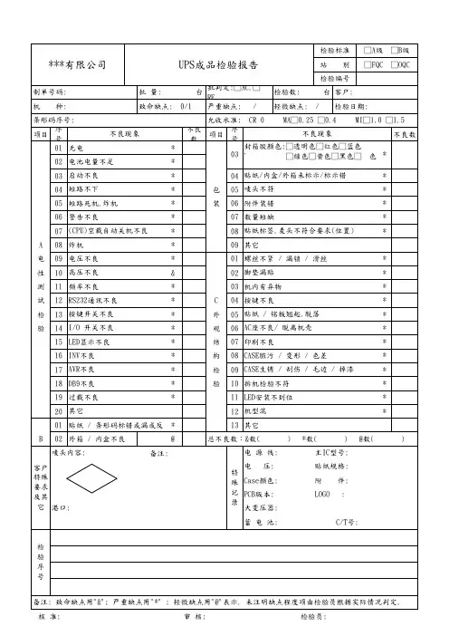UPS成品检验报告