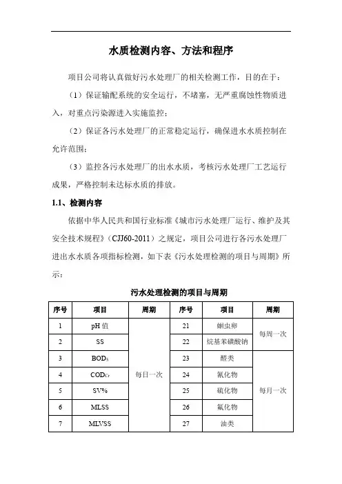 水质检测内容、方法和程序