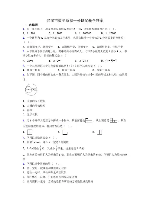武汉市数学新初一分班试卷含答案[001]