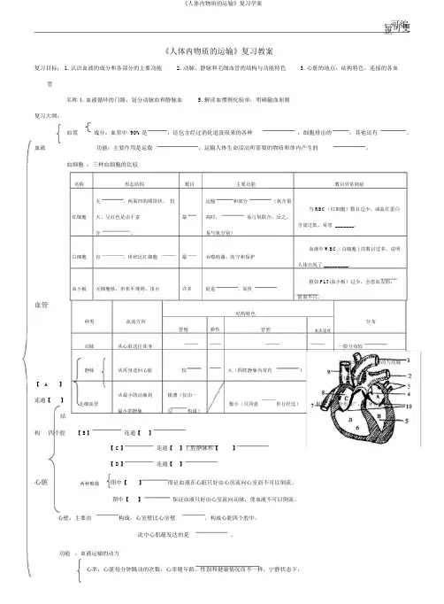 《人体内物质的运输》复习学案
