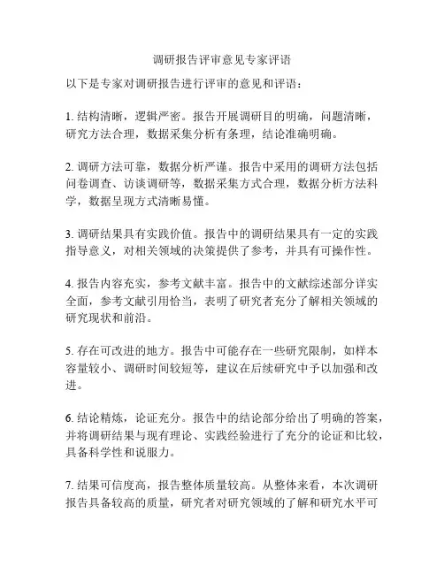 调研报告评审意见专家评语