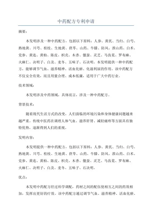 中药配方专利申请