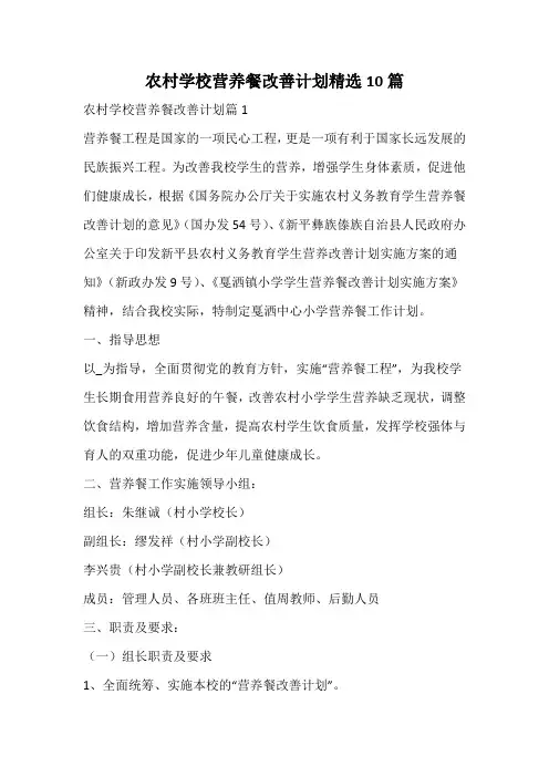 农村学校营养餐改善计划精选