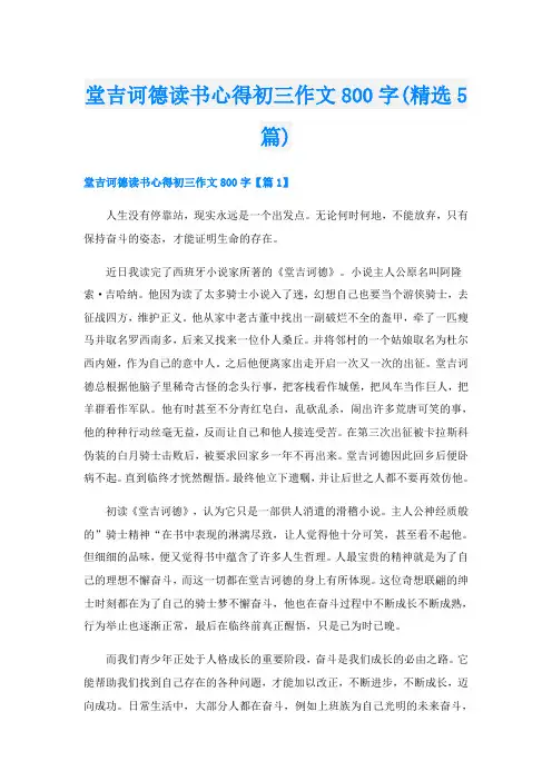 堂吉诃德读书心得初三作文800字(精选5篇)