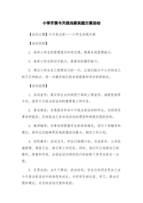 小学开展今天我当家实践方案活动