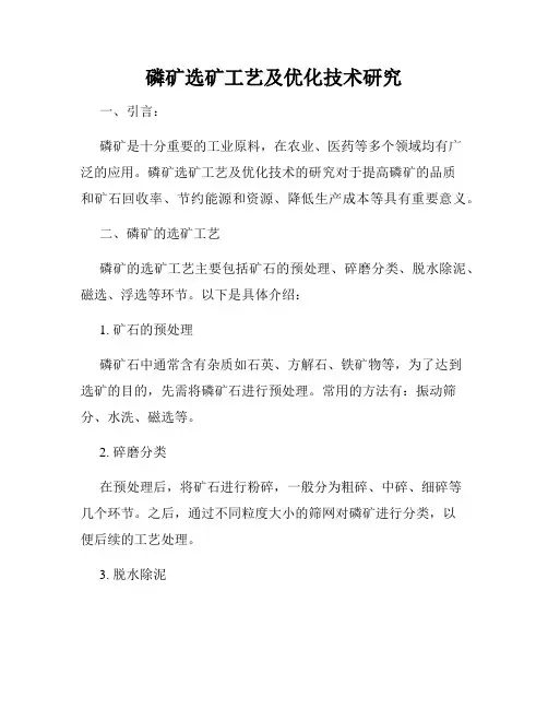 磷矿选矿工艺及优化技术研究