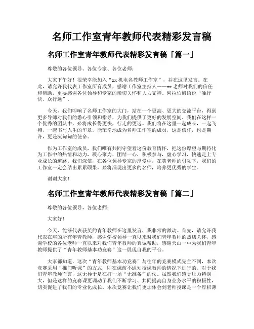 名师工作室青年教师代表精彩发言稿