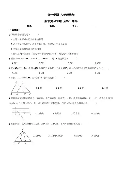 《全等三角形》期末复习试卷及答案