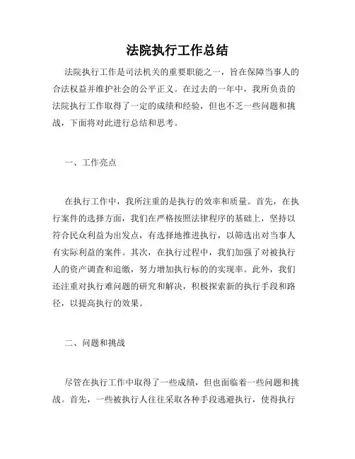 法院执行工作总结