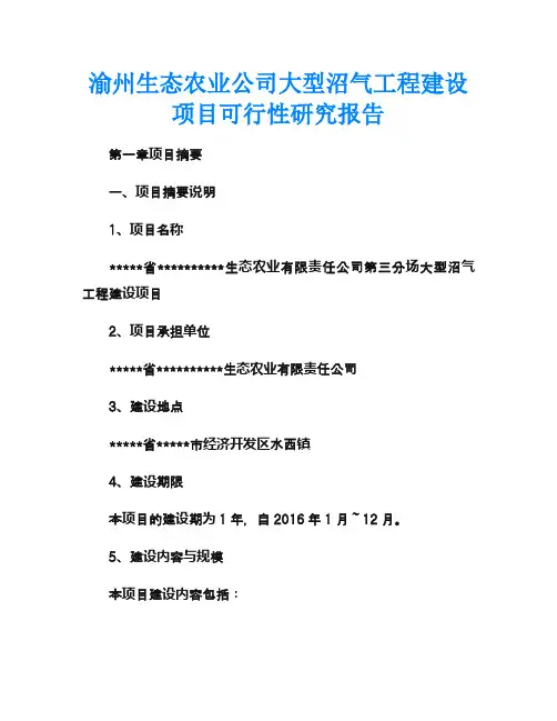 生态农业公司大型沼气工程建设项目可行性研究报告