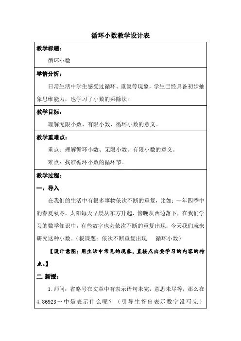 人教版五年级数学上册《.小数除法  循环小数》精品课教案_0