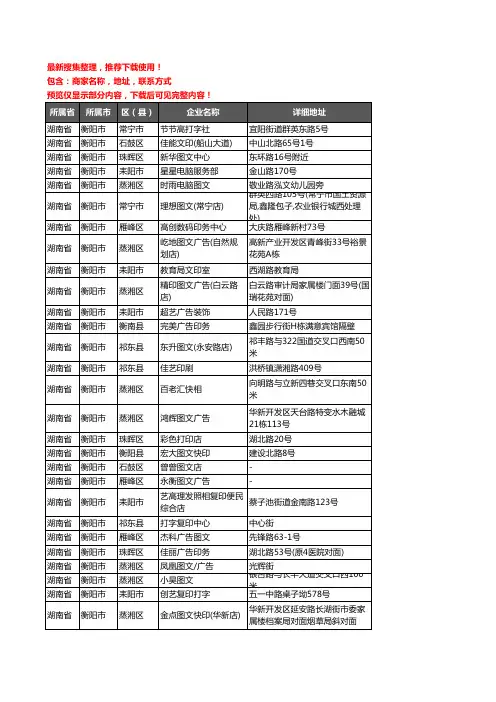 新版湖南省衡阳市打印企业公司商家户名录单联系方式地址大全328家