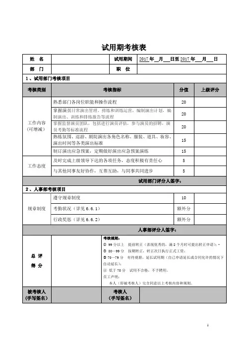 员工试用期考核表及转正申请表模板