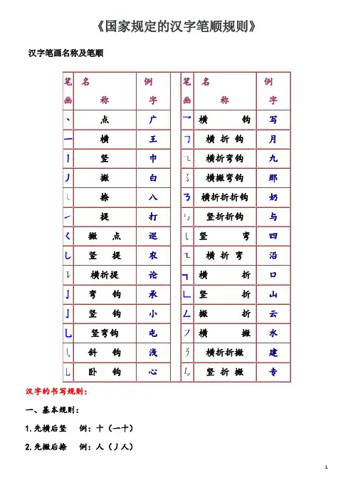 (完整版)部编版最新《国家规定的汉字笔顺规则》