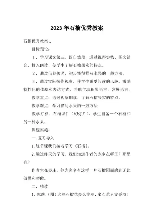 2023年石榴优秀教案