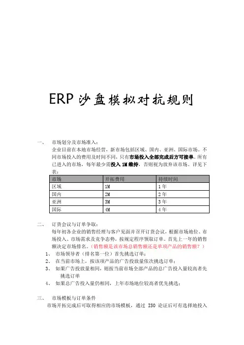 ERP沙盘模拟对抗规则