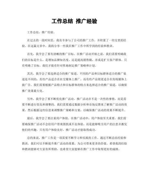 工作总结 推广经验