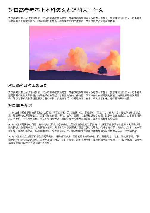 对口高考考不上本科怎么办还能去干什么