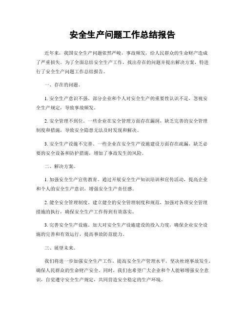 安全生产问题工作总结报告