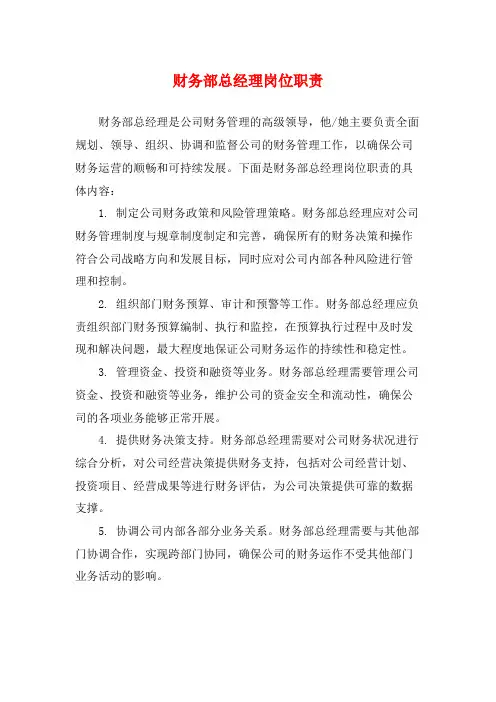 财务部总经理岗位职责 (2)