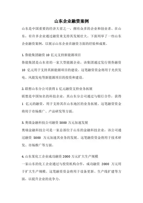山东企业融资案例