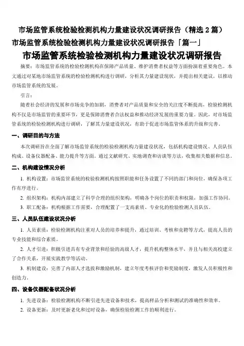 市场监管系统检验检测机构力量建设状况调研报告(精选2篇)