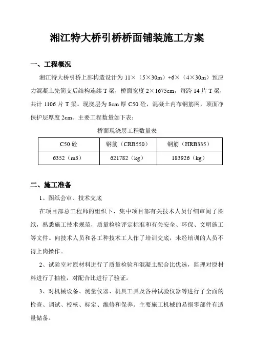 湘江特大桥引桥桥面铺装施工方案