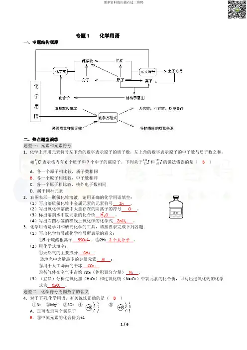 中考化学专题突破训练专题1  化学用语.pdf