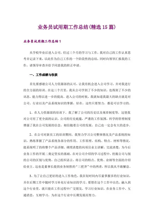 业务员试用期工作总结(精选15篇)