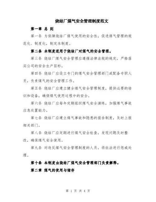 烧结厂煤气安全管理制度范文