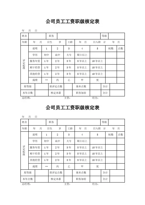 公司员工工资职级核定表