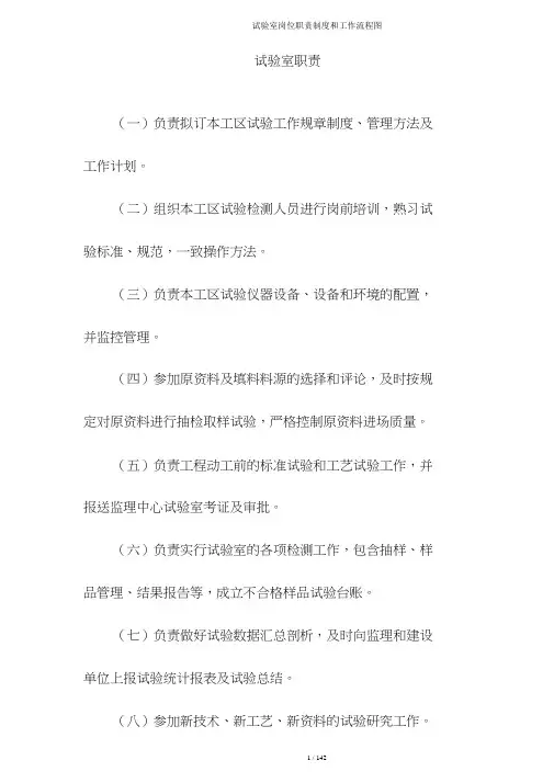试验室岗位职责制度和工作流程图