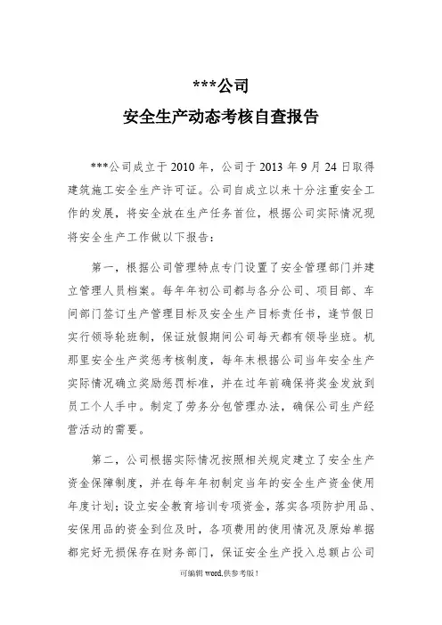 安全生产动态考核自查报告