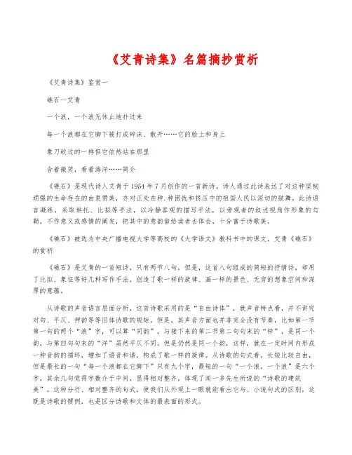 《艾青诗集》名篇摘抄赏析