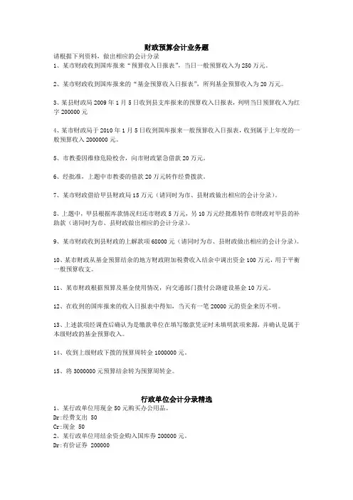 政府与非盈利组织会计分录精选