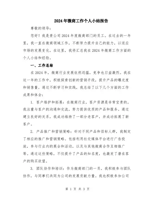 2024年微商工作个人小结报告