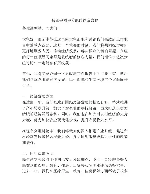 县领导两会分组讨论发言稿