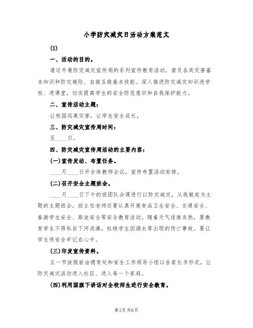 小学防灾减灾日活动方案范文（三篇）