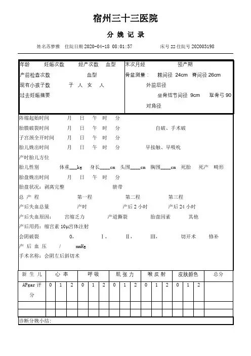 产科分娩记录