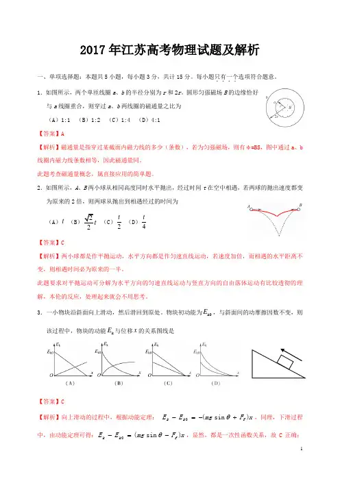 2017年江苏高考物理试题及解析03