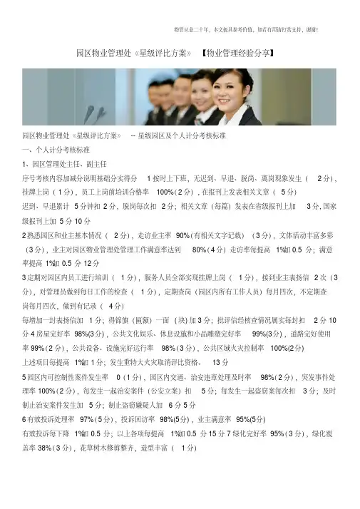 园区物业管理处《星级评比方案》【物业管理经验分享】