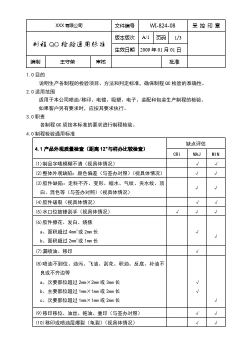 WI-824-08制程QC检验通用标准