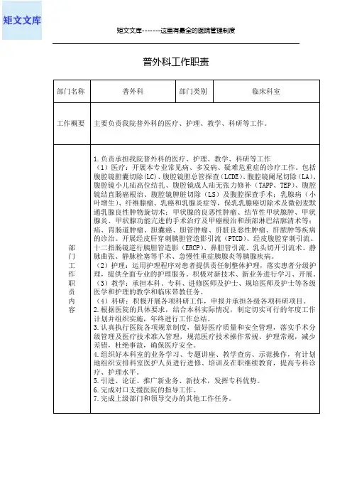 普外科工作职责