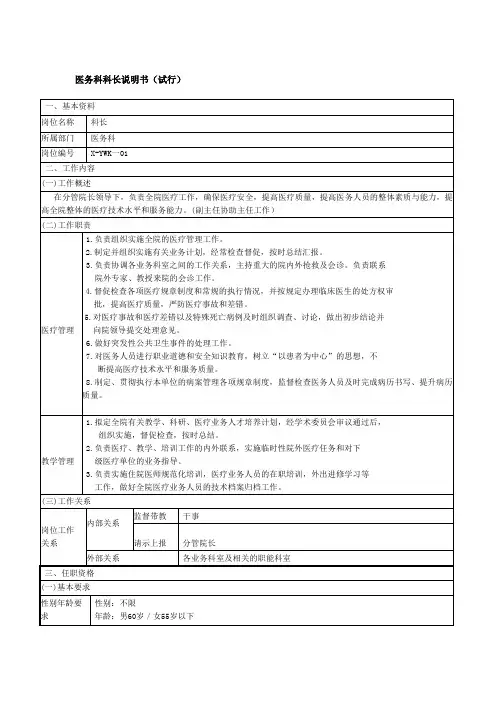 (完整word版)医务科科长岗位说明书