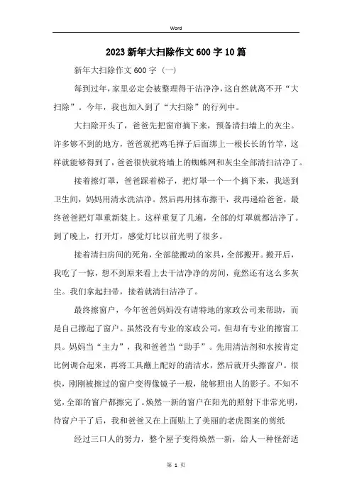 2023新年大扫除作文600字10篇