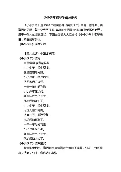 小小少年钢琴乐谱及歌词