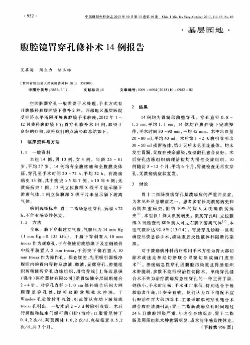 腹腔镜胃穿孔修补术14例报告